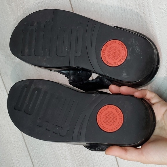 Fitflop Womens Chacha Leather Thong Wedge Sandals shoes sz 7 - Picture 9 of 11